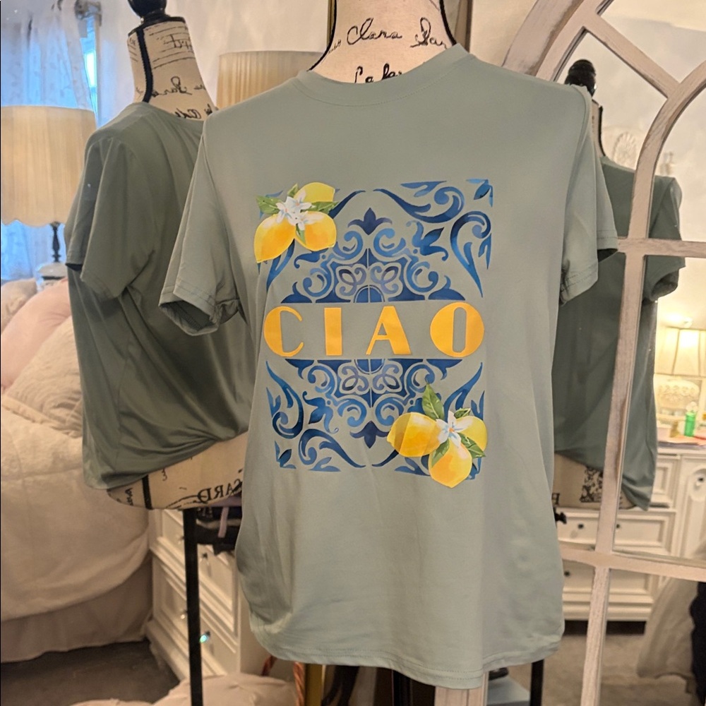 Style & Co. Green Tee with Lemon and Blue Design